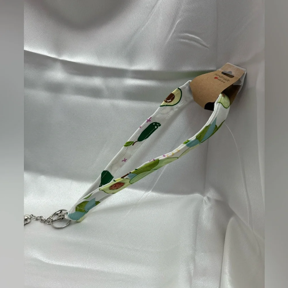 Handmade Avocado Wristlet Keychain with Green Tassel